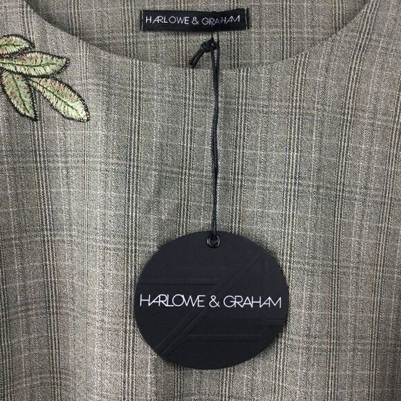 Harlowe & Graham Embroidered Top Tan Cream Floral Plaid, Size XS - Picture 4 of 14